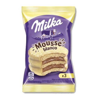 MILKA TRIPLE  WHITE ALFAJOR - MOUSSE 55G